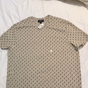 Express Men's Beige and Black Patterned Tee